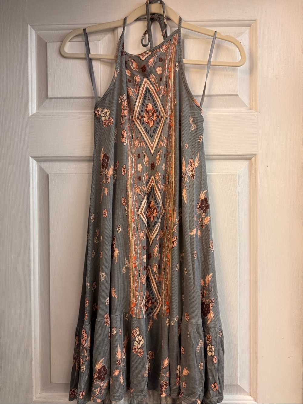 O'Neill Gray Floral Halter Mini Dress with Peach Accents